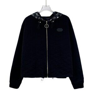 DW0200 Louis Vuitton Black Quilted Hoodie Jacket With Monogram Hood & Zip Closur